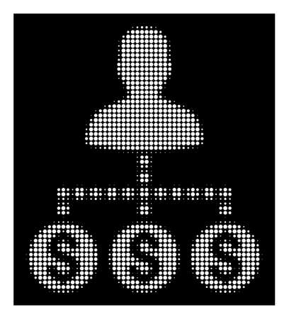 Halftone dotted client payments icon. White pictogram with dotted geometric structure on a black background. Vector client payments icon composed of round dots.のイラスト素材