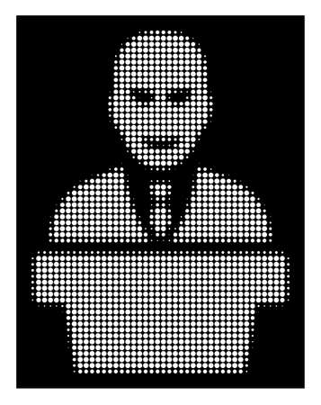 Halftone pixel demagogue icon. White pictogram with pixel geometric pattern on a black background. Vector demagogue icon done of round pixels.のイラスト素材