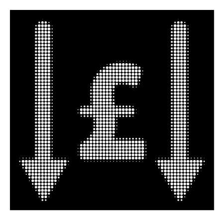 Halftone pixelated receive pound icon. White pictogram with pixelated geometric structure on a black background. Vector receive pound icon created of rounded pixels.のイラスト素材