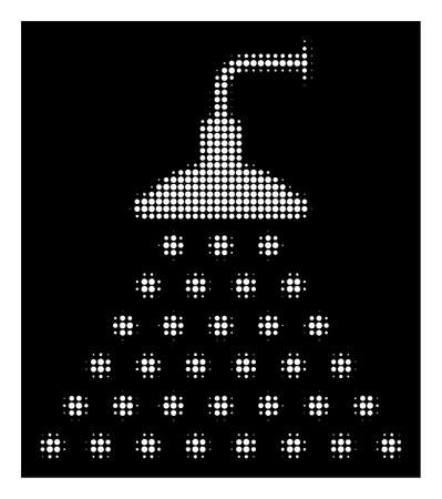 Halftone pixelated shower icon. White pictogram with pixelated geometric pattern on a black background. Vector shower icon created of circle spots.のイラスト素材