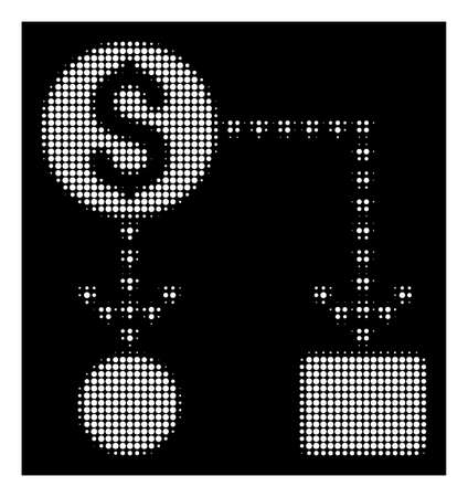 Halftone pixel cashflow scheme icon. White pictogram with pixel geometric structure on a black background. Vector cashflow scheme icon composed of rounded points.のイラスト素材