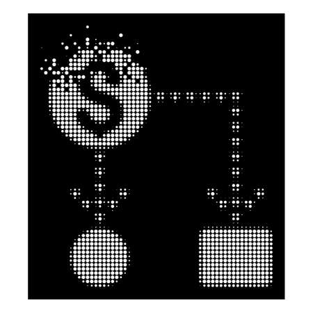 Cashflow scheme icon with dissipated effect on black background. White pieces are arranged into vector disappearing halftone cashflow scheme pictogram.のイラスト素材