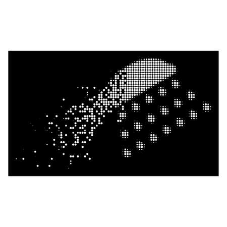 Shower icon with dissolving effect on black background. White cells are arranged into vector dissolving halftone shower icon. Disintegration effect involves small round dots.のイラスト素材