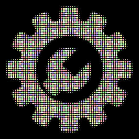 Service tools collage of circle elements in light color tinges on a black background. Vector filled circles are organized into halftone service tools collage. Light vector illustration.のイラスト素材