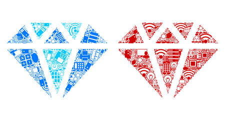 Diamond composition icons done for bigdata illustrations. Vector diamond mosaics are organized from computer, calculator, connections, wi-fi, network icons into abstract illustration.のイラスト素材