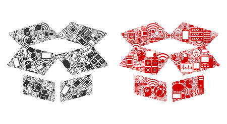 Open Box composition icons designed for bigdata illustrations. Vector open box mosaics are united from computer, calculator, connections, wi-fi, network icons into abstract compositions.のイラスト素材