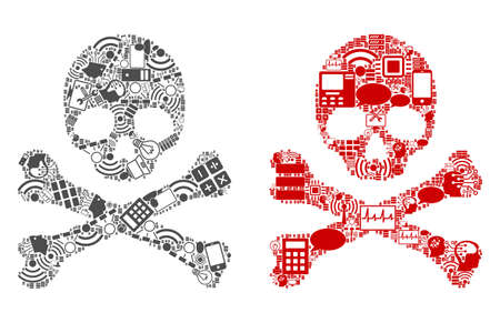 Skull and Crossbones mosaic icons created for bigdata illustrations. Vector skull and crossbones mosaics are composed from computer, calculator, connections, wi-fi,のイラスト素材