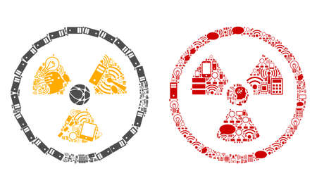 Radioactive mosaic icons constructed for bigdata purposes. Vector radioactive mosaics are combined from computer, calculator, connections, wi-fi, network icons into abstract collages.のイラスト素材