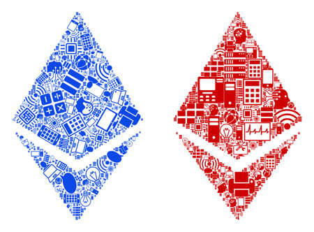 Ethereum Crystal collage icons combined for bigdata illustrations. Vector Ethereum crystal mosaics...