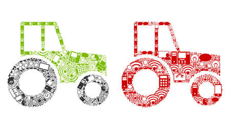 Wheeled Tractor composition icons combined for bigdata purposes. Vector wheeled tractor mosaics are combined from computer, calculator, connections, wi-fi, network icons into abstract patterns.のイラスト素材