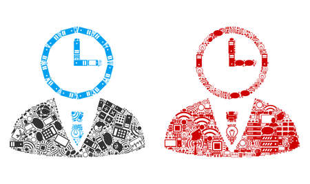 Time Manager mosaic icons designed for bigdata illustrations. Vector time manager mosaics are united from computer, calculator, connections, wi-fi, network icons into abstract collages.のイラスト素材