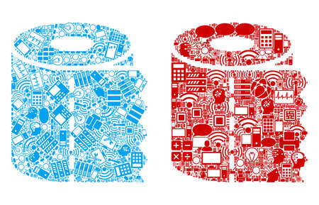 Toilet Paper Roll mosaic icons constructed for bigdata purposes. Vector toilet paper roll mosaics are combined from computer, calculator, connections, wi-fi, network icons into abstract illustration.のイラスト素材
