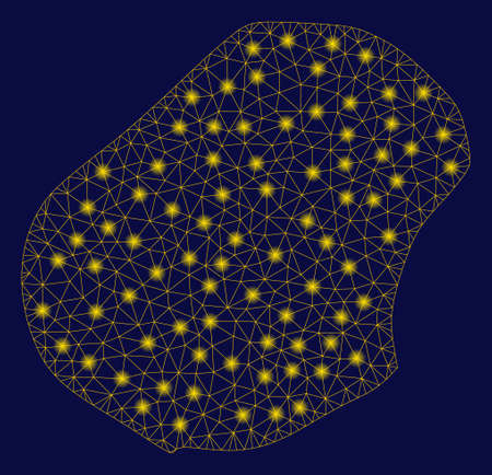 Bright yellow mesh Nauru map with glow effect. Wire carcass triangular mesh in vector  format on a dark black background. Abstract 2d mesh built from triangular lines, spheric points,のイラスト素材