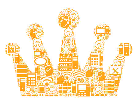 Crown collage icon organized for bigdata and computing purposes. Vector crown mosaics are combined from computer, calculator, connections, wifi, network, interface icons into abstract collage.のイラスト素材