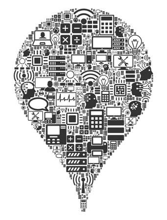 Map Pointer composition icon constructed for bigdata and computing illustrations. Vector map pointer mosaics are composed from computer, calculator, connections, wi-fi, network,のイラスト素材