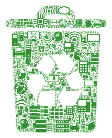Recycle Bin composition icon created for bigdata and computing illustrations. Vector recycle bin mosaics are united from computer, calculator, connections, wi-fi, network,のイラスト素材