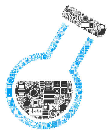 Retort composition icon organized for bigdata and computing purposes. Vector retort mosaics are combined from computer, calculator, connections, wifi, network,のイラスト素材