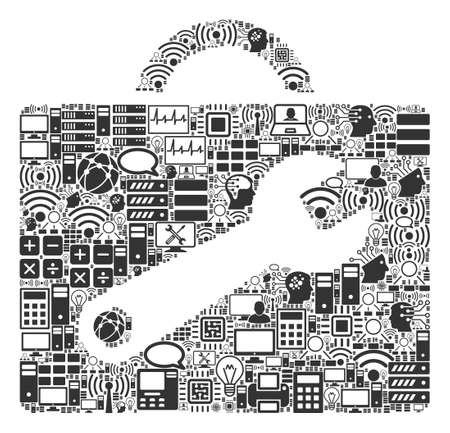 Tool Case composition icon organized for bigdata and computing illustrations. Vector tool case mosaics are organized from computer, calculator, connections, wi-fi, network,のイラスト素材