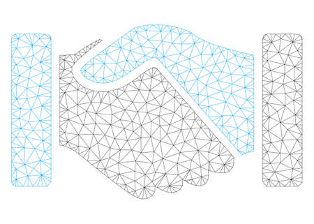 Mesh acquisition handshake polygonal 2d illustration. Abstract mesh lines and dots form triangular acquisition handshake.のイラスト素材