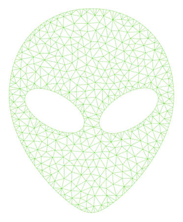 Mesh alien face polygonal icon illustration. Abstract mesh lines and dots form triangular alien face. Wire frame 2D polygonal line network in vector format isolated on a white background.のイラスト素材