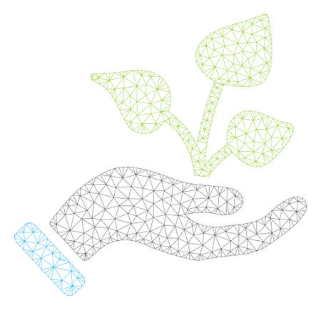 Mesh agriculture project hand polygonal icon illustration. Abstract mesh lines and dots form triangular agriculture project hand.のイラスト素材