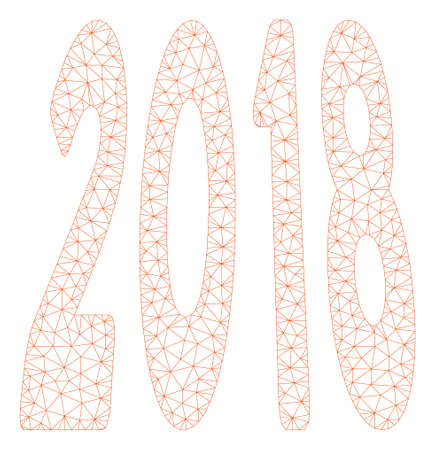 Mesh 2018 text polygonal icon illustration. Abstract mesh lines and dots form triangular 2018 text. Wire frame 2D polygonal line network in vector format isolated on a white background.のイラスト素材