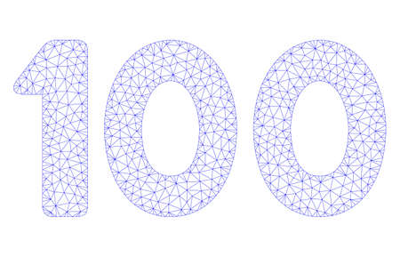 Mesh 100 digits text polygonal icon illustration. Abstract mesh lines and dots form triangular 100 digits text. Wire frame 2D polygonal line network in vector format isolated on a white background.のイラスト素材