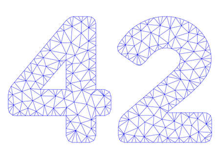 Mesh 42 digits text polygonal icon illustration. Abstract mesh lines and dots form triangular 42 digits text. Wire frame 2D polygonal line network in vector format isolated on a white background.のイラスト素材