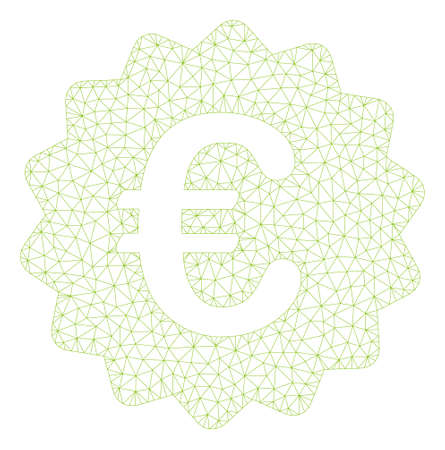 Mesh award seal polygonal 2d illustration. Abstract mesh lines and dots form triangular award seal. Wire frame 2D polygonal line network in vector format isolated on a white background.のイラスト素材