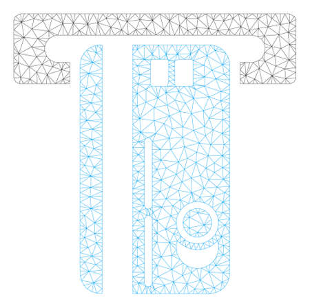 Mesh ATM machine polygonal icon illustration. Abstract mesh lines and dots form triangular ATM machine. Wire frame 2D polygonal line network in vector format isolated on a white background.のイラスト素材