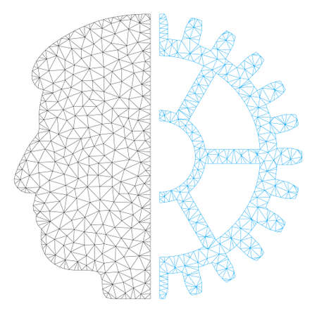 Mesh android head polygonal icon illustration. Abstract mesh lines and dots form triangular android head. Wire frame 2D polygonal line network in vector format isolated on a white background.のイラスト素材