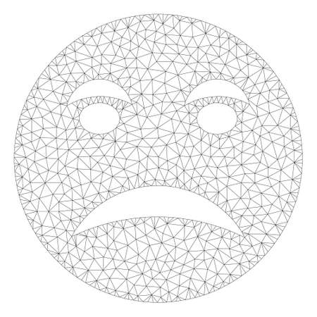 Mesh angry smiley polygonal icon illustration. Abstract mesh lines and dots form triangular angry smiley. Wire frame 2D polygonal line network in vector format isolated on a white background.のイラスト素材