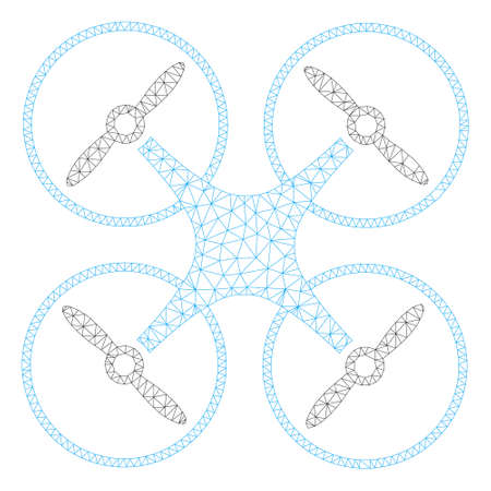 Mesh air copter polygonal 2d illustration. Abstract mesh lines and dots form triangular air copter. Wire frame 2D polygonal line network in vector format isolated on a white background.のイラスト素材