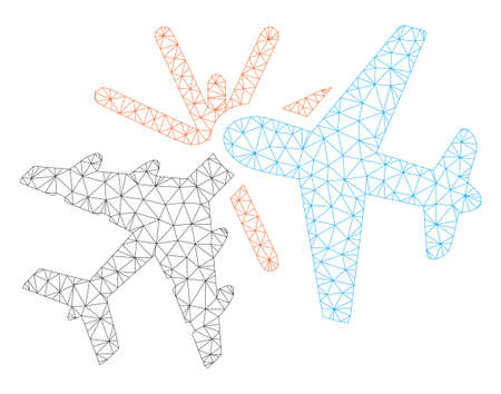 Mesh airplane collision polygonal 2d illustration. Abstract mesh lines and dots form triangular airplane collision.のイラスト素材