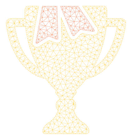 Mesh award bowl polygonal 2d illustration. Abstract mesh lines and dots form triangular award bowl. Wire frame 2D polygonal line network in vector format isolated on a white background.のイラスト素材