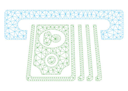 Mesh ATM insert cash polygonal 2d illustration. Abstract mesh lines and dots form triangular ATM insert cash. Wire frame 2D polygonal line network in vector format isolated on a white background.のイラスト素材