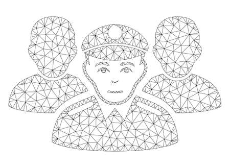 Mesh army team polygonal icon illustration. Abstract mesh lines and dots form triangular army team. Wire frame 2D polygonal line network in vector format isolated on a white background.のイラスト素材