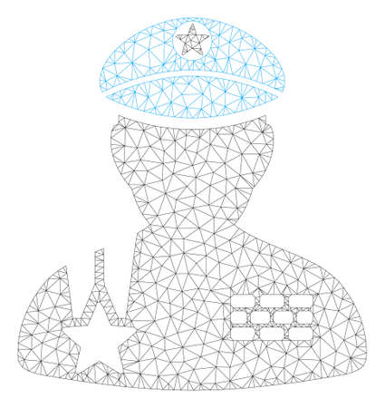 Mesh army general polygonal 2d illustration. Abstract mesh lines and dots form triangular army general. Wire frame 2D polygonal line network in vector format isolated on a white background.のイラスト素材
