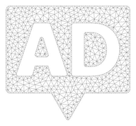 Mesh ad banner polygonal 2d illustration. Abstract mesh lines and dots form triangular ad banner. Wire frame 2D polygonal line network in vector format isolated on a white background.のイラスト素材