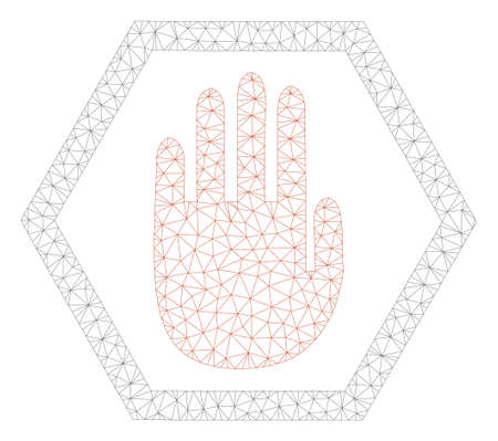 Mesh abort hand polygonal icon illustration. Abstract mesh lines and dots form triangular abort hand. Wire frame 2D polygonal line network in vector format isolated on a white background.のイラスト素材