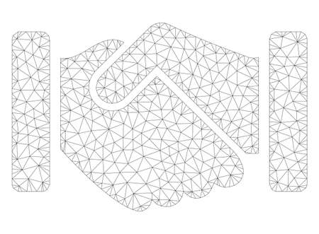 Mesh agreement handshake polygonal icon illustration. Abstract mesh lines and dots form triangular agreement handshake.のイラスト素材