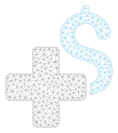 Mesh add dollar polygonal 2d illustration. Abstract mesh lines and dots form triangular add dollar. Wire frame 2D polygonal line network in vector format isolated on a white background.のイラスト素材
