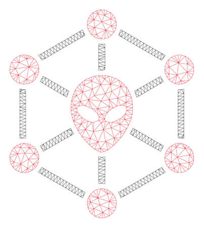 Mesh alien network polygonal icon illustration. Abstract mesh lines and dots form triangular alien network. Wire frame 2D polygonal line network in vector format isolated on a white background.のイラスト素材