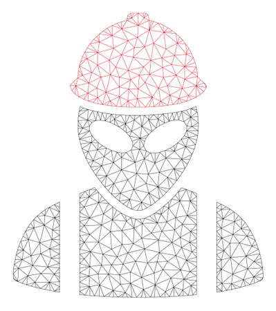 Mesh alien builder polygonal 2d illustration. Abstract mesh lines and dots form triangular alien builder. Wire frame 2D polygonal line network in vector format isolated on a white background.のイラスト素材