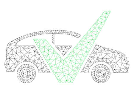 Mesh approved car polygonal icon illustration. Abstract mesh lines and dots form triangular approved car. Wire frame 2D polygonal line network in vector format isolated on a white background.のイラスト素材