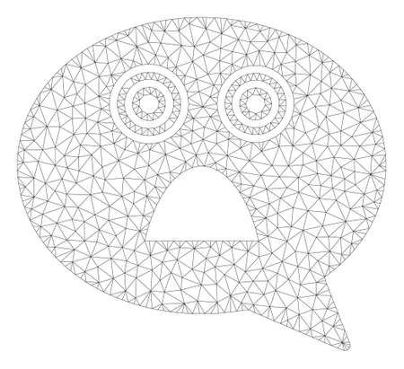 Mesh afraid smiley message polygonal 2d illustration. Abstract mesh lines and dots form triangular afraid smiley message.のイラスト素材