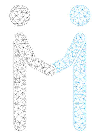 Mesh agreement polygonal icon illustration. Abstract mesh lines and dots form triangular agreement. Wire frame 2D polygonal line network in vector format isolated on a white background.のイラスト素材