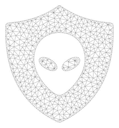 Mesh alien protection polygonal icon illustration. Abstract mesh lines and dots form triangular alien protection. Wire frame 2D polygonal line network in vector format isolated on a white background.のイラスト素材