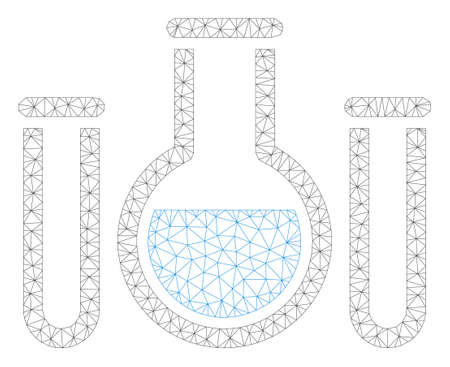 Mesh analysis glassware polygonal icon illustration. Abstract mesh lines and dots form triangular analysis glassware.のイラスト素材