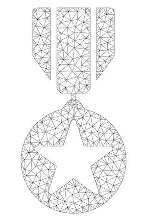 Mesh award polygonal 2d illustration. Abstract mesh lines and dots form triangular award. Wire frame 2D polygonal line network in vector format isolated on a white background.のイラスト素材